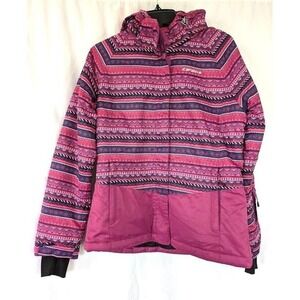 ICEPEAK Ski Jacket Coat Size 38 Geometric Pink Hooded Waterproof Winter Snow EUC